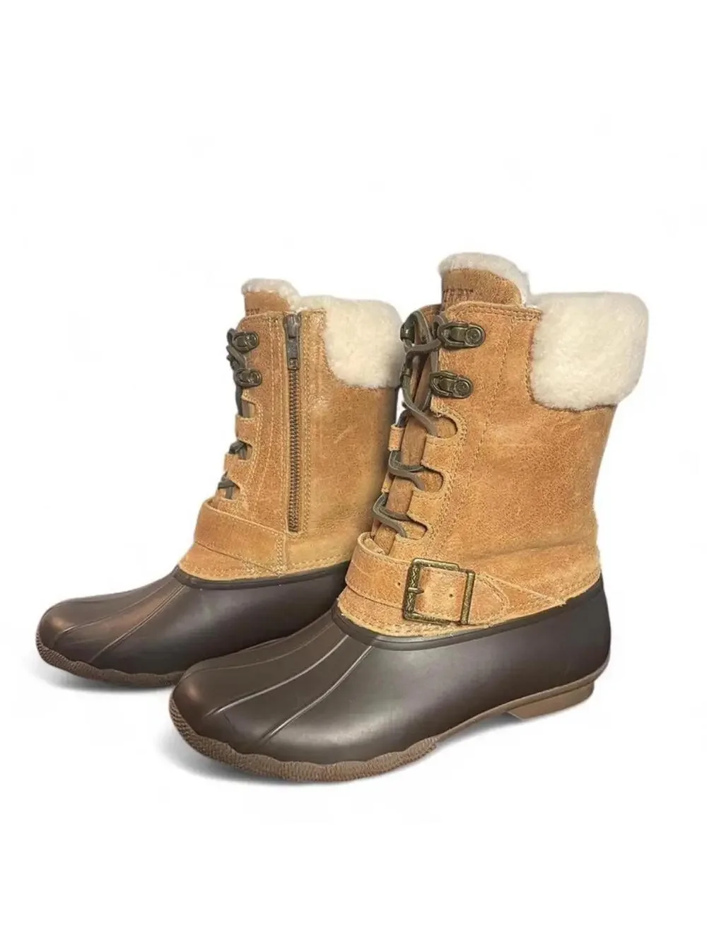 Sperry Thinsulate Winter Duck Boots Brown and Tan Size Women's 7 M Cabin Cottage